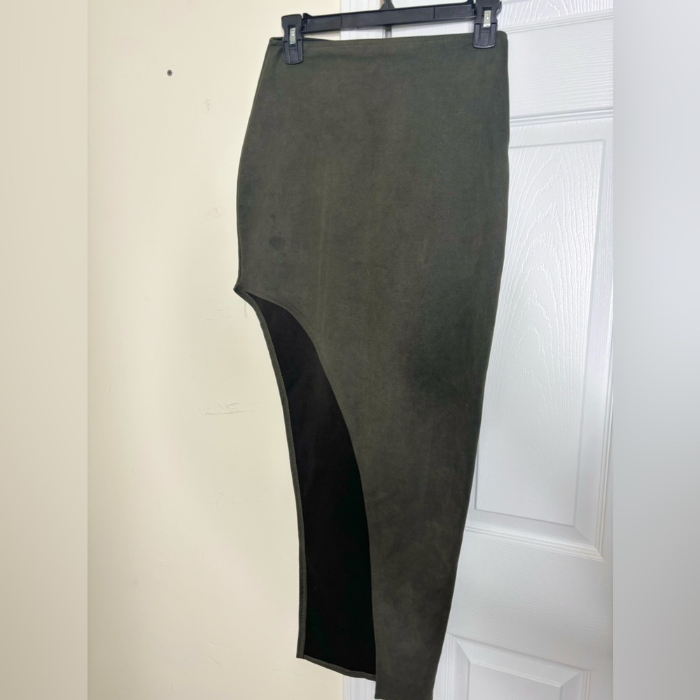 Olive green suede high thigh skirt